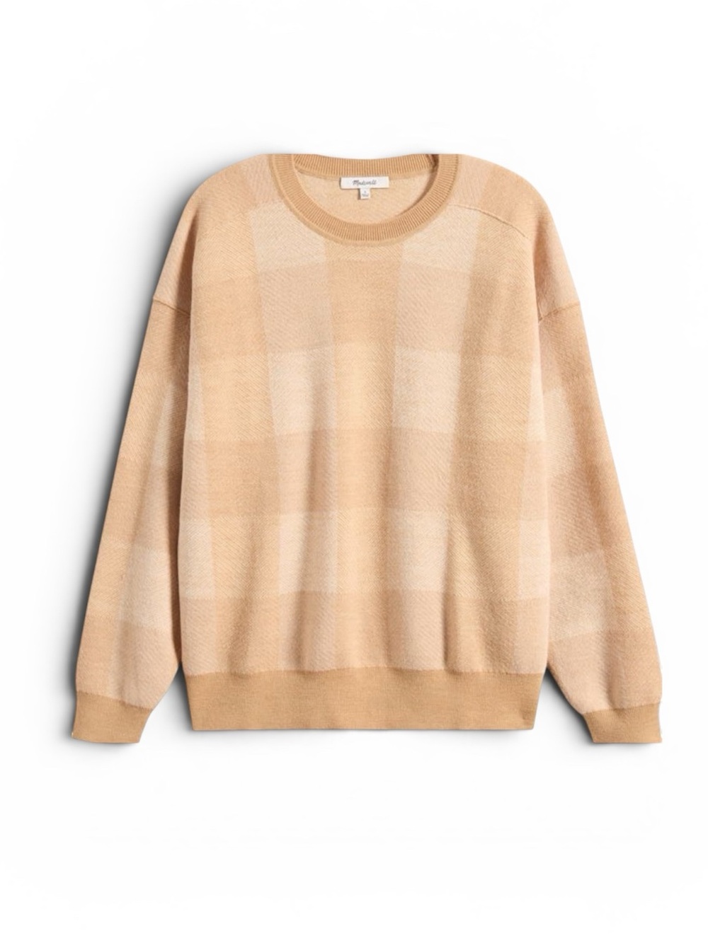 Madewell Women’s Merino Wool Camel Relaxed Fit Plaid Print Pullover Sweater Sz M